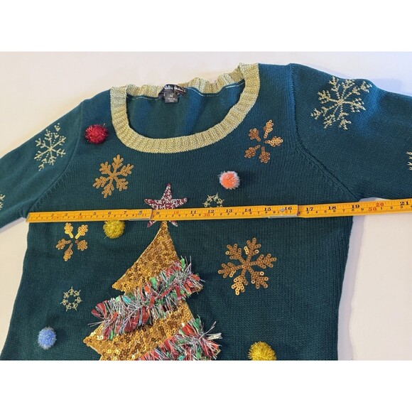 United States Sweater Women's Ugly Christmas Tree Green Holiday Size Medium - Picture 6 of 12